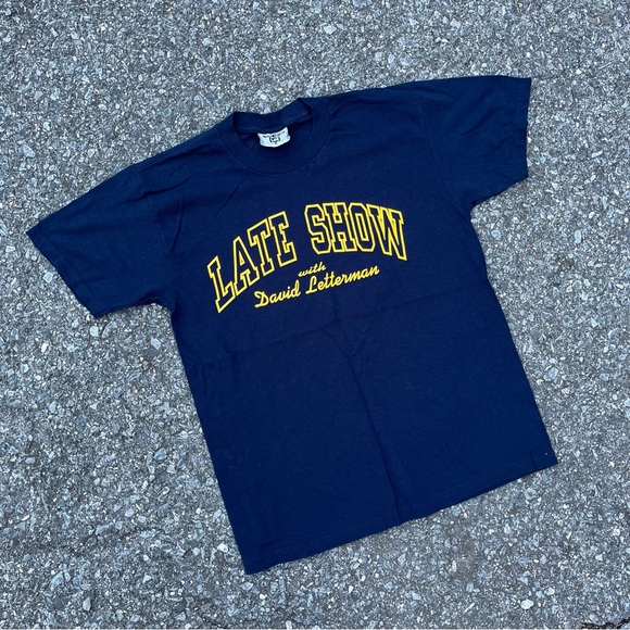 Vintage 90's Late Show With David Letterman Lee 100% Cotton Navy T-Shirt Sz M - Picture 2 of 5